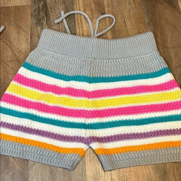 2 Piece Crochet Halter & Shorts Outfit Candy Color Stripes Small/Medium Juniors - Picture 8 of 17